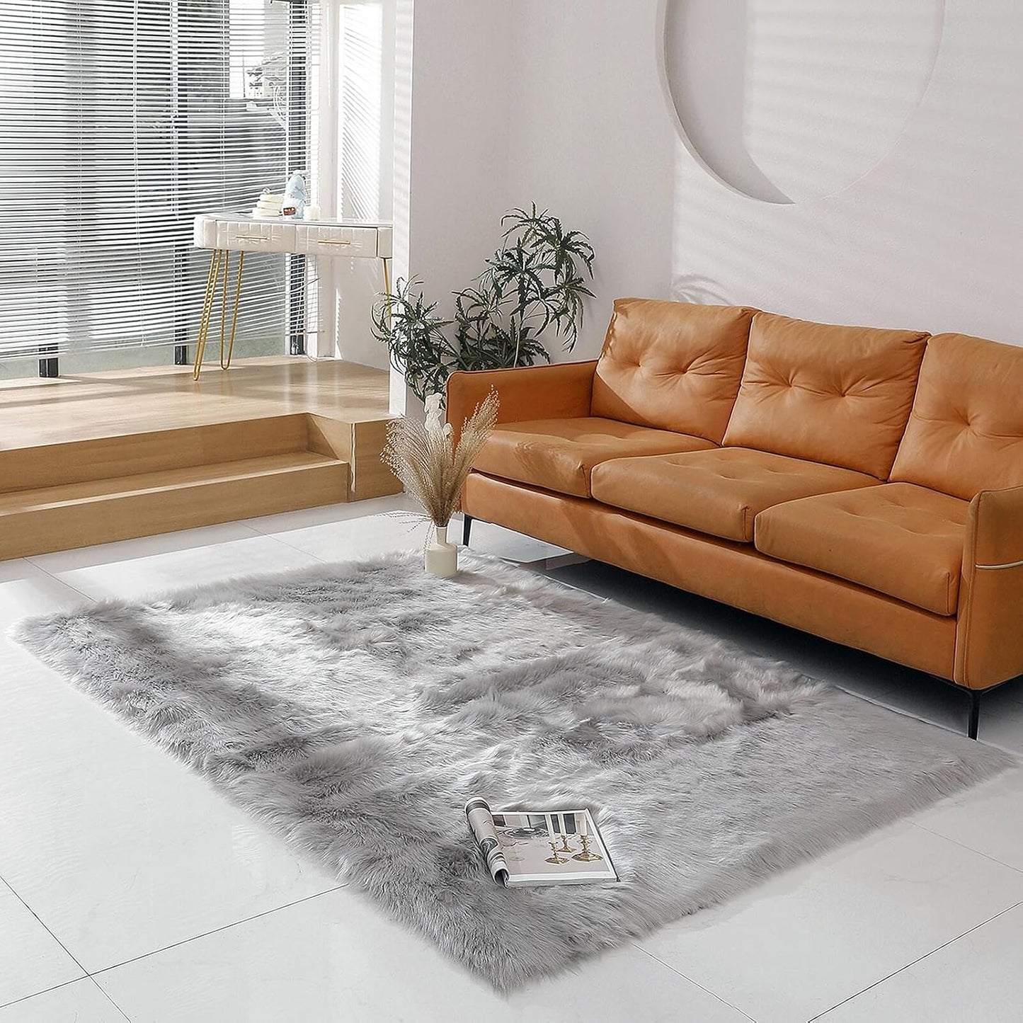 Faux Fur Rug Sheepskin Shag Fluffy Fuzzy Beige 2X3 Ft Small Rugs for Bedroom Bedside Bed Floor Living Room Plush High-Density Cushion Carpet Super Sofa Cover