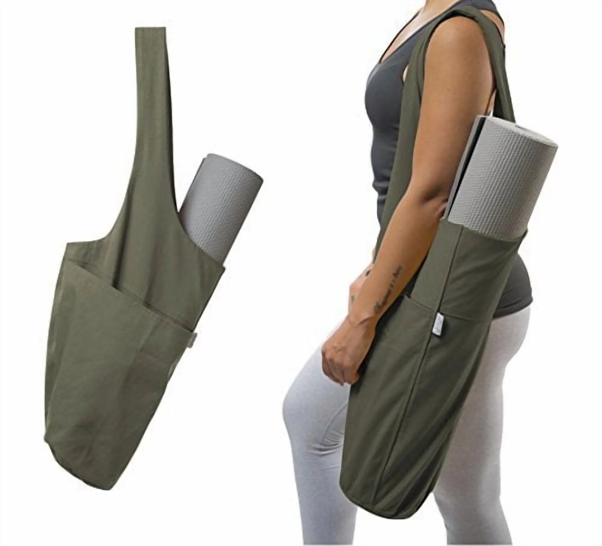 Yoga Mat Bag | the Original tote | Yoga Mat Tote Sling Carrier with Large Side Pocket & Zipper Pocket | Fits Most Size Mats (Olivine Green)