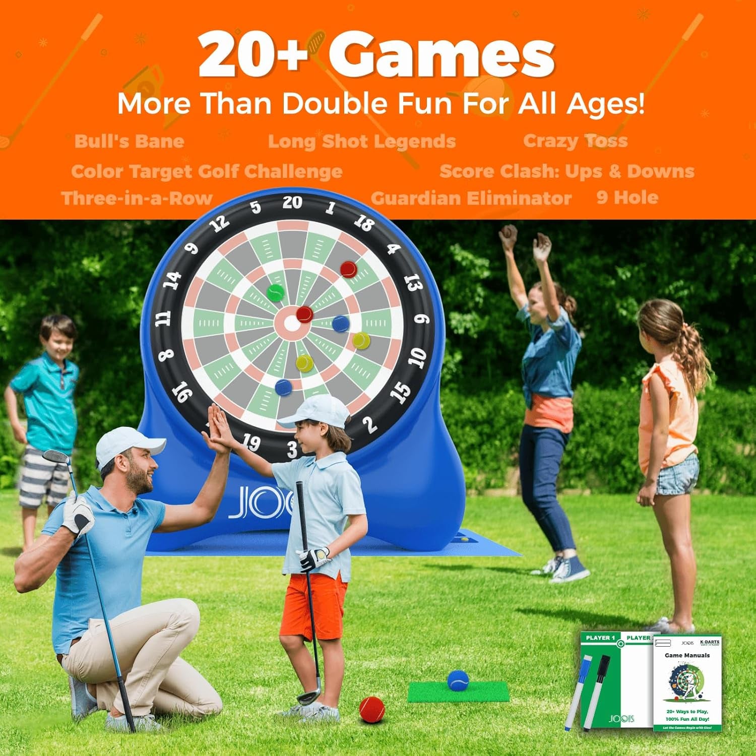 6.5Ft Giant Inflatable Golf Dart Board with Air Pump & 20+ Games - Includes Game Manuals, Perfect Inflatable Games for Family Party, Giant Outdoor Yard Games, Backyard Golf Games, Carnival Games