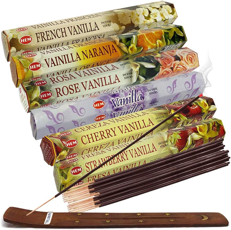 Hem Incense Sticks Variety Pack #27 and Incense Stick Holder Bundle with 6 Leafy Fragrances
