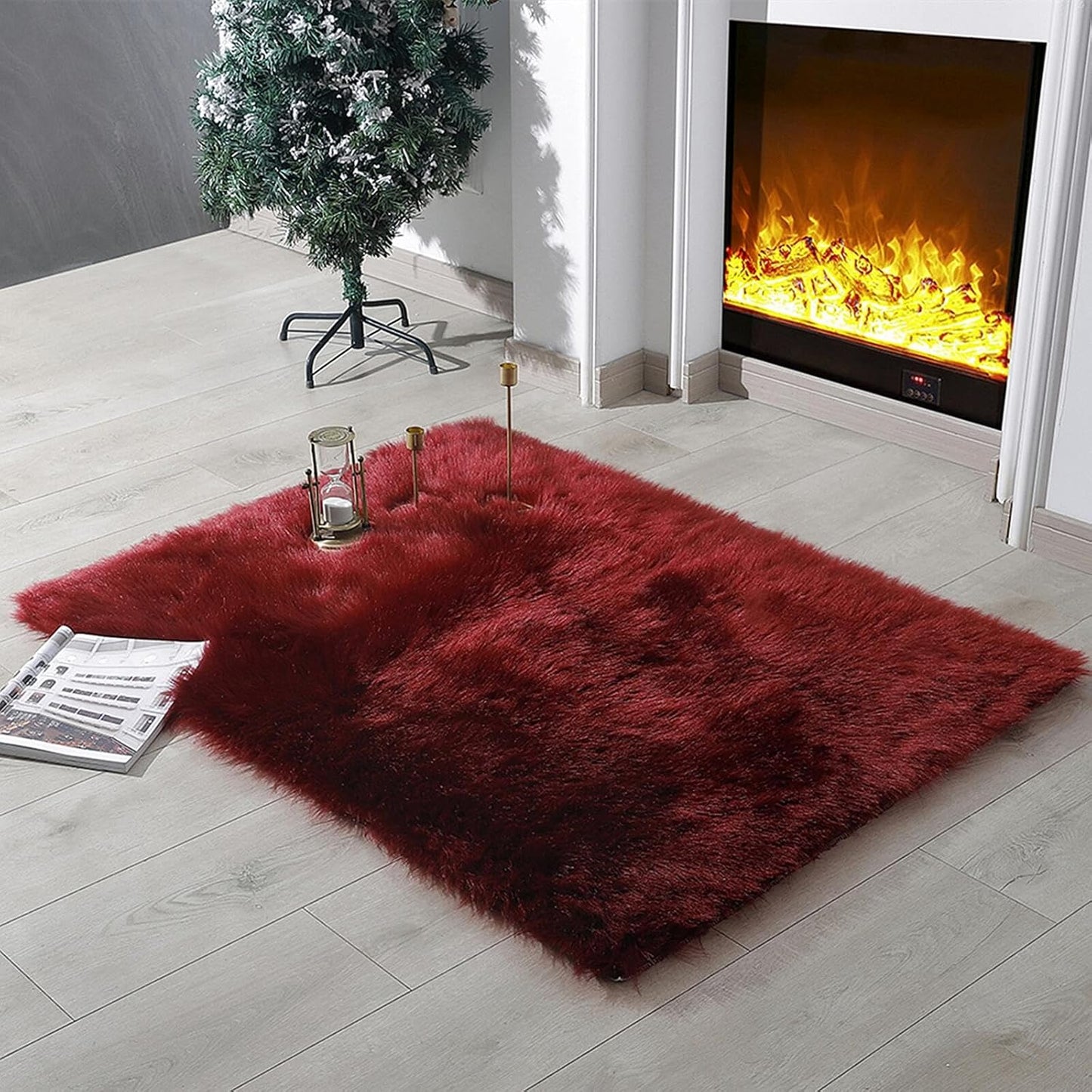 Faux Fur Rug Sheepskin Shag Fluffy Fuzzy Beige 2X3 Ft Small Rugs for Bedroom Bedside Bed Floor Living Room Plush High-Density Cushion Carpet Super Sofa Cover