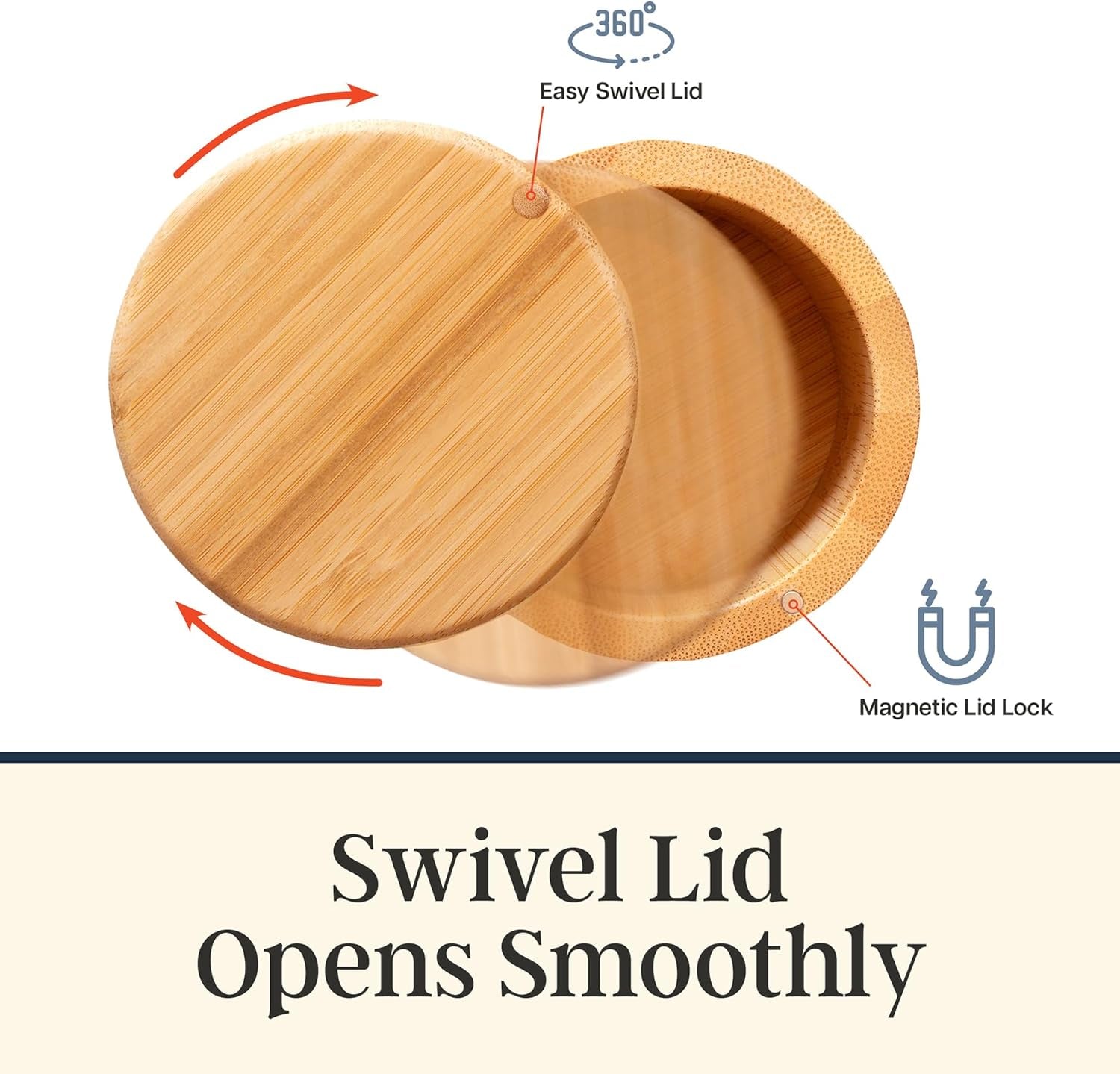 Salt Cellar with Swivel Lid – Bamboo Spice Box Storage Container for Kitchen Countertop with Magnetic Closure – Ideal for Sea Salt, Spices and Herbs