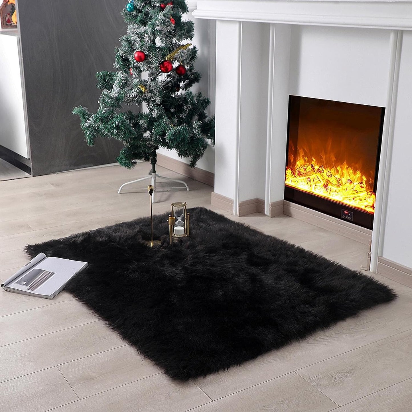 Faux Fur Rug Sheepskin Shag Fluffy Fuzzy Beige 2X3 Ft Small Rugs for Bedroom Bedside Bed Floor Living Room Plush High-Density Cushion Carpet Super Sofa Cover