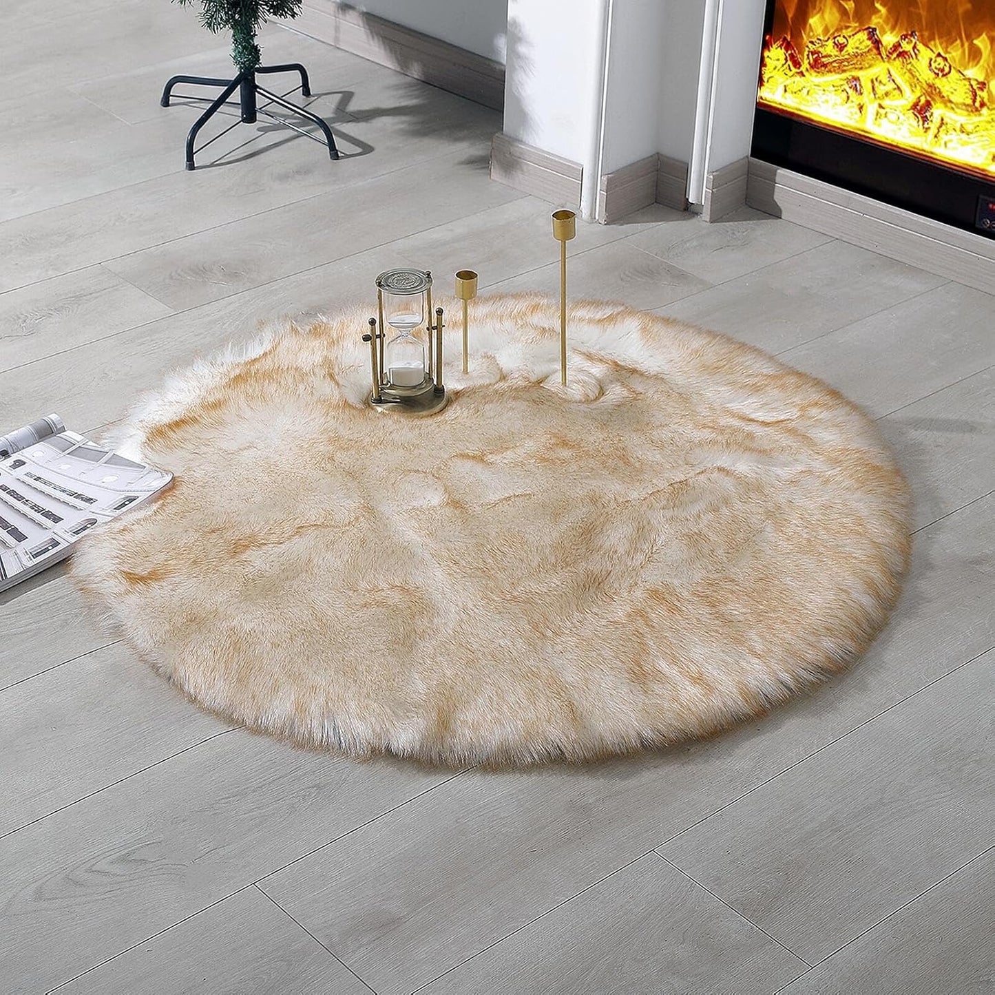 Faux Fur Rug Sheepskin Shag Fluffy Fuzzy Beige 2X3 Ft Small Rugs for Bedroom Bedside Bed Floor Living Room Plush High-Density Cushion Carpet Super Sofa Cover
