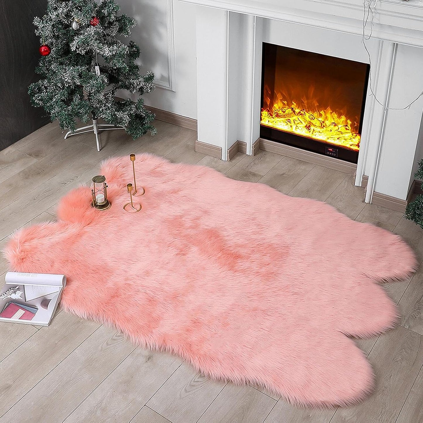 Faux Fur Rug Sheepskin Shag Fluffy Fuzzy Beige 2X3 Ft Small Rugs for Bedroom Bedside Bed Floor Living Room Plush High-Density Cushion Carpet Super Sofa Cover