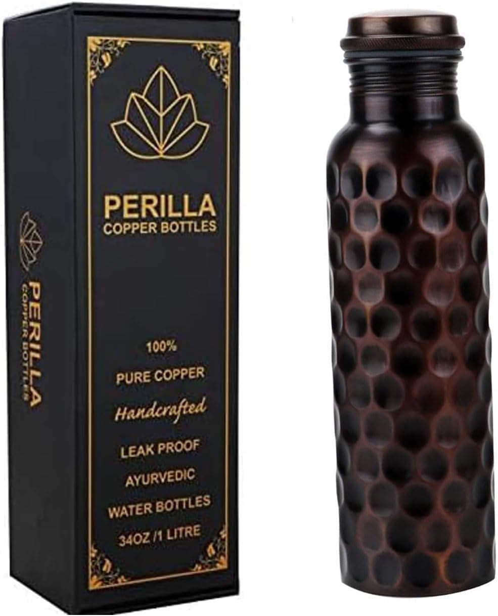 Pure Copper Water Bottle 34 Oz Leak Proof 100% Pure - Ayurvedic Copper Vessel - Drink More Water and Enjoy the Health Benefits Immediately - for Gym, Yoga Bottle (Diamond 2)