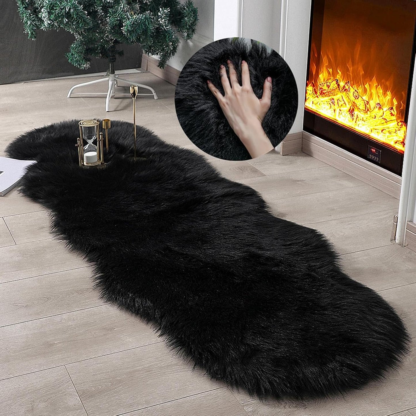 Faux Fur Rug Sheepskin Shag Fluffy Fuzzy Beige 2X3 Ft Small Rugs for Bedroom Bedside Bed Floor Living Room Plush High-Density Cushion Carpet Super Sofa Cover