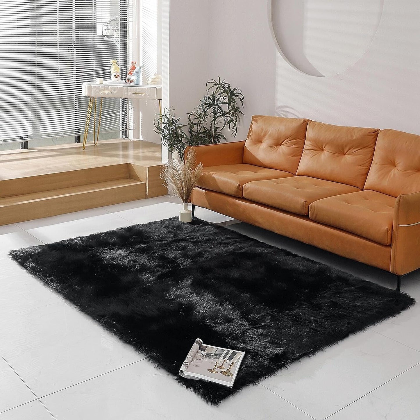 Faux Fur Rug Sheepskin Shag Fluffy Fuzzy Beige 2X3 Ft Small Rugs for Bedroom Bedside Bed Floor Living Room Plush High-Density Cushion Carpet Super Sofa Cover